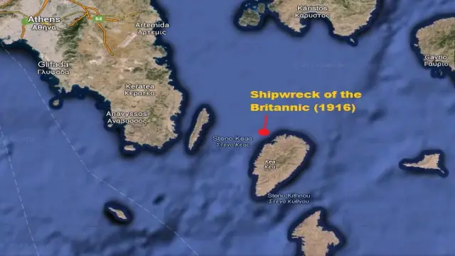 Tragic Tale of HMHS Britannic: Story of Courage and Loss 1 HMHS Britannic wreck map.webp