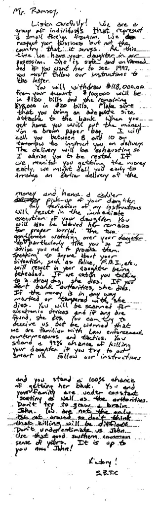 JonBenet Ramsey Ransom Note