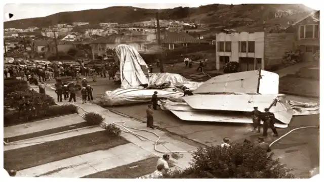 L-8 Blimp Mystery: What Happened to Cody and Adams? L-8 crumpled on Bellevue Avenue