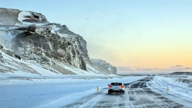 Navigating snow-covered roads during an Icelandic winter